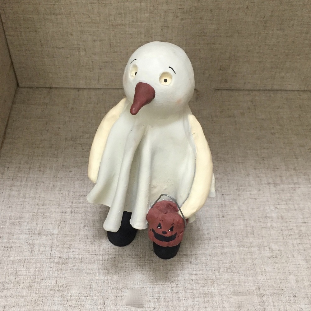 HalloweenClay/Ceramic Snowman Dressed up as Ghost